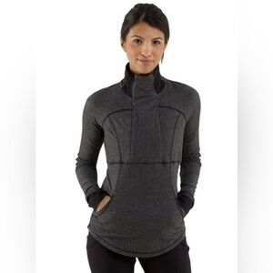 Lululemon Base Runner 1/2 Zip Heathered Herringbone Heathered Black - Size 4